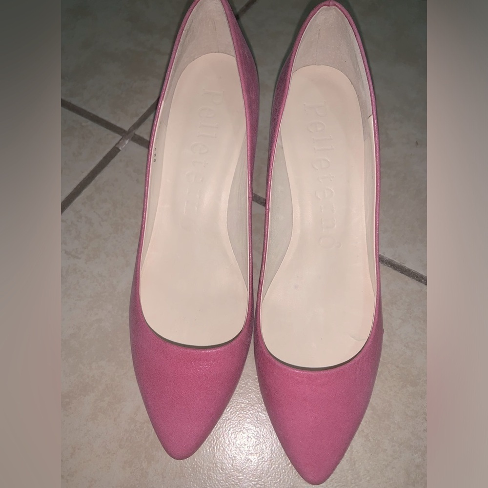 Pelleterno Japanese leather pink kitten heels 500$ Anthropologie designer luxury